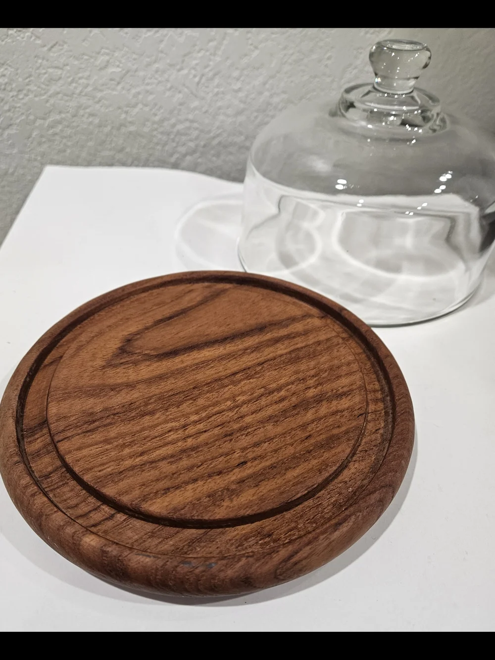 Vintage Goodwood Genuine Teak Wood Cheese Board Tray with Glass Dome Cloche Lid